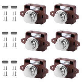 SUPAWAY Pack of 6 Push Button Latches, Keyless Metal Push Button Lock, Locking Cabinet Lock, Brown, Motorhome, Caravan Latch Button, Push Button Catch for Door, Cabinet, Yacht, Ship