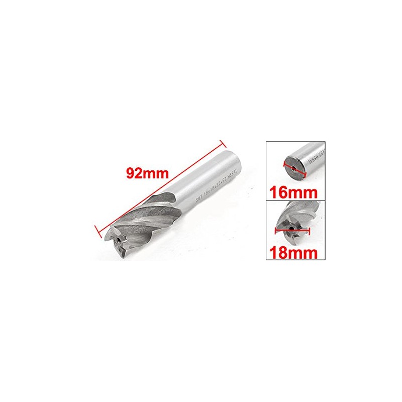 sourcingmap 18mmx16mmx92mm 4 Flutes HSS-AL End Mill Milling Cutter Tool