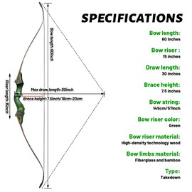 60 Inch Black Hunter Takedown Recurve Bow and Arrow 20-60Lbs Hunting Archery Bow Right Hand Wood Riser Practice Bow for Adult Target Training (35LBS)