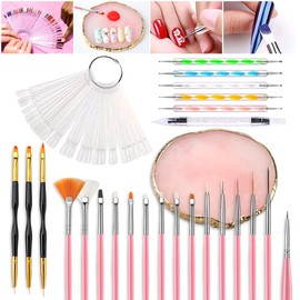 Nail Art Tools 73-pieces Set, Nail Brushes For Nail Art, Resin Agate Stone Nail Art Palette, Dual-ended Silicone Carving Pen Dotting Pen Tools, False Nail Display Tips Nails Art Kit for Nail Design