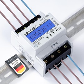 Electricity Meter [FLDS100-DR] for DIN Rail with Day Counter (Resettable) and Load Indicator, Three-Current Meter 100A, 3.9TE, S0, Digitally Illuminated (Blue)