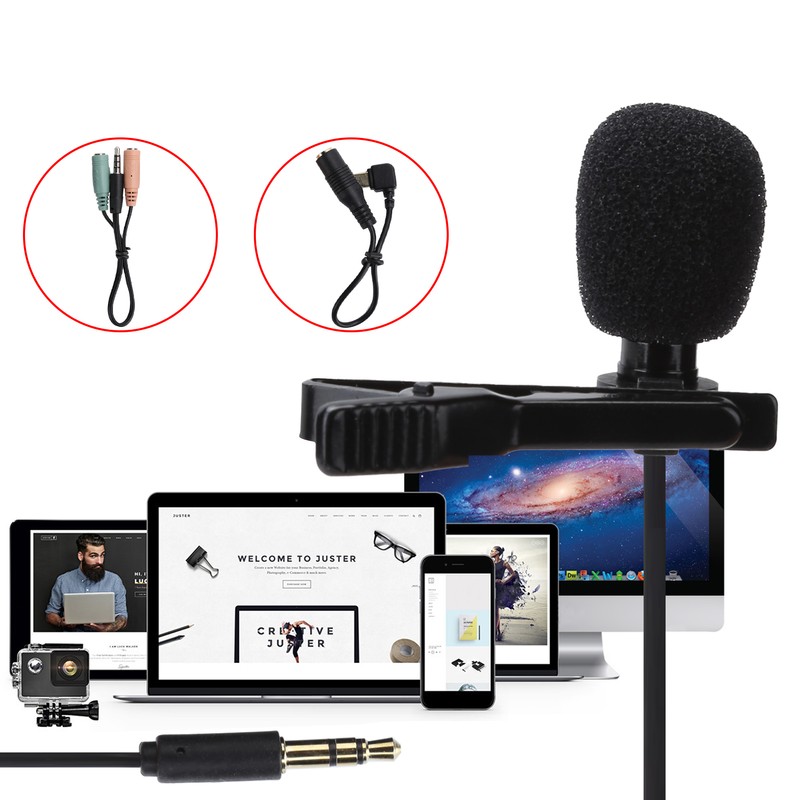 3.5mm Lavalier Lapel Microphone Clip on Hands Free Microphone for