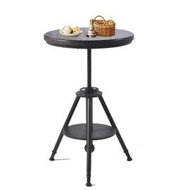 BOKKOLIK Industrial Vintage Cafe Farmhouse Dining Table - Rustic Round Wooden Top, Height Adjustable 21-29in