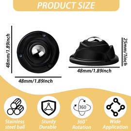 Self Adhesive Caster Wheels 1 Inch - Low Profile 360° Swivel Stainless Steel Rollers for Furniture, Appliances, Storage & Mop Bucket - 28LBS/Wheel (Black-8 pcs)