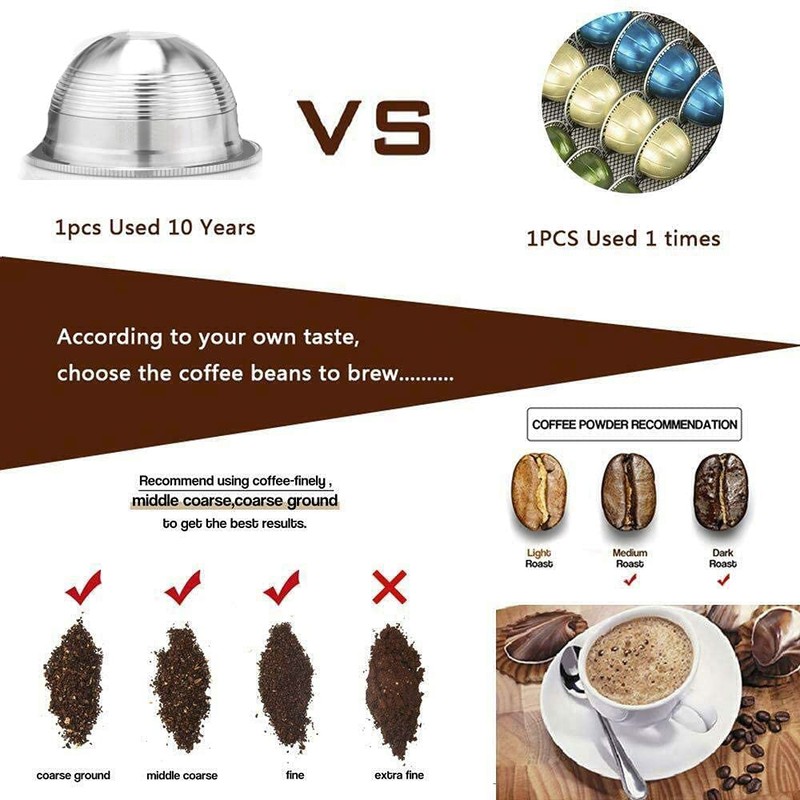 Stainless Steel Refillable Capsules Reusable Coffee Pods Compatible for Nespresso