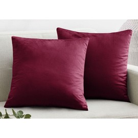 Seechoo Velvet Cushion Covers, Set of 2, 45cm x 45cm, 18x18 Inch, 17 Colours, Extra Soft Plush, Decorative, Invisible Zipper (Burgundy)