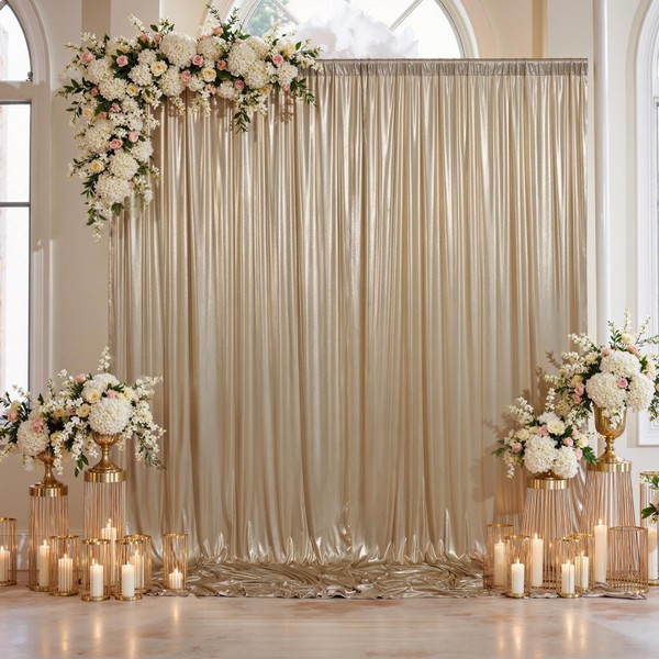 10x10ft Thick Champagne Glitter Backdrop Curtain Panels for Parties, Wrinkle