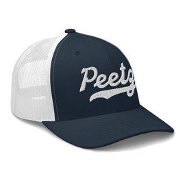 Peetz Hat Peetz Trucker Hat Baseball Script Embroidered Cap Vintage Sports Mesh Swoosh Gift Souvenir Headwear CO Navy/White
