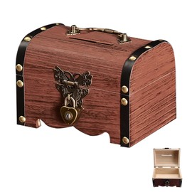 Vintage Wooden Treasure Chest Money Box with Key Small Treasure Chests with Lock, Chest for Storage and Decoration for Children's Birthday Party Treasure Hunt