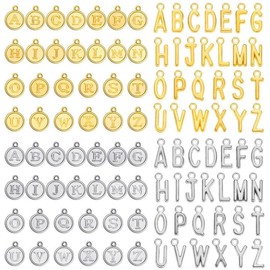104PCS Initial Charms for Bracelet Making,2Styles A-Z Letter Charms for Jewelry Making Metal Initial Charms Alphabet Charms Initial Letter Charms Bulk for Necklace Earring Bracelet Jewelry Findings