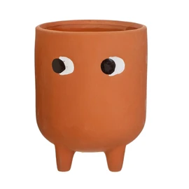 Brown and Ginger Side Eyes Round Terracotta Planter (Large - 15.8cm Tall)
