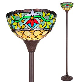 Capulina Tiffany Torchiere Floor Lamp Antique Rome Victorian Style Stained Glass Industrial Dark Bronze Pole Standing Light for Living Room Bedroom Home Office