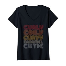 Womens Afro I Natural Hair I Curly Coily Curvy Caramel Cutie V-Neck T-Shirt