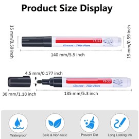 Grout Pen, 4 Pieces Grout Restoration Pen, Joint Repair Pen, Repair Marker Joint Pen, Repair Marker Joint Filler Pen for Bathroom, Kitchen, Porch, Patio (Black)