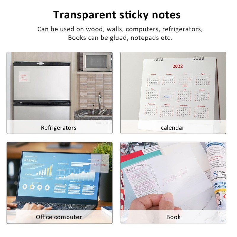 300 Transparent Sticky Notes, 75 x 75 mm, Waterproof &