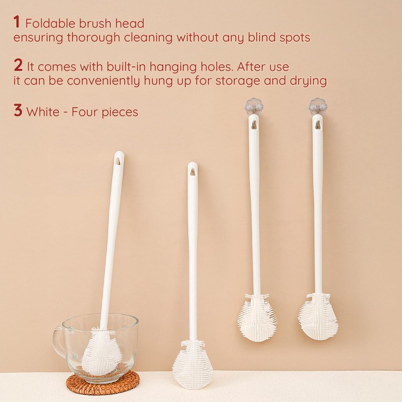 4PCS 360° Flexible Silicone Bottle Brush with Long Handle Soft