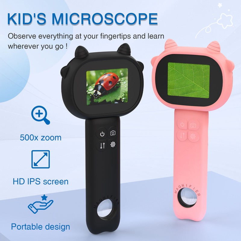2025 Portable 500X Digital Pocket Microscope Kit, Handheld Mini Magnifying
