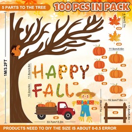 Whaline 100Pcs Happy Fall Tree Bulletin Board Decorations Thanksgiving Maple Leaf Tree Pumpkin Scarecrow Cutouts Autumn Classroom Decor for Fall Party Home School Chalkboard Wall Decor