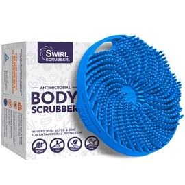 Swirl Scrubber: Antimicrobial Silicone Body Scrubber - Blue - Shower Hanger & Sticker, Lymphatic Support, Deep Exfoliation-Cleansing, Family Hygiene
