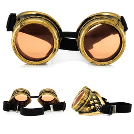 4sold Round Rave Novelty Cosplay Steampunk Goggles UK Ultra Premium Quality Steampunk Goggles Cyber Glasses Glasses Victorian Punk Style Welding Cosplay in a Gothic Style Goth Rustic Rivet Vintage