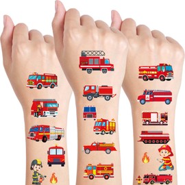10 Sheets Fire Truck Temporary Tattoos for Kids Firefighter Birthday Party Supplies, Steam Train Railroad Themed Stickers, Classroom Rewards Stickers for Classroom Rewards Gifts