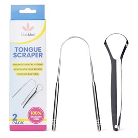 MalaMed | 2 Stück Zungenschaber, 1 x U-Form & 1 x Y-förmiger Metallschaber aus 100% Edelstahl, für Mundhygiene und frischen Atem | Einfach zu bedienender Reiniger für Erwachsene