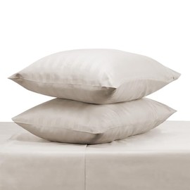 Juego de Sabanas de Microfibra Ligera Supersuave Cepillada, sin Arrugas, 3000 Hilos, Diseño Rayado, Suave al Tacto, Facil de Lavar (Beige, Matrimonial)