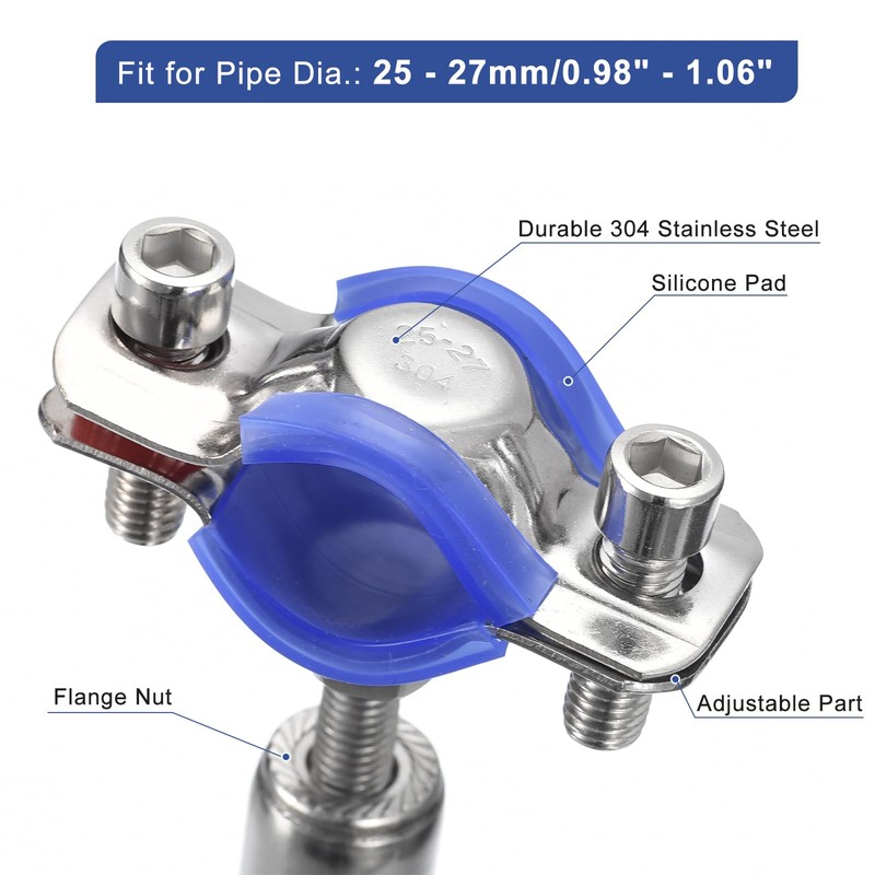 sourcing map 2Pcs Stainless Steel Pipe Supports Wall Mount Ceiling