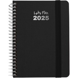 Grafoplás | Weekly View 2025 a6 Annual Diary | Black | Spanish | Spiral | Hardcover Lined Fabric | Elastic Closure | January to December | Includes Stickers | Fancy Model | FSC Certified