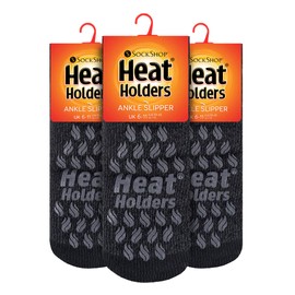 HEAT HOLDERS - 3 Pair Multipack Mens Low Cut Ankle Thermal Slipper Socks for Winter (6-11, Charcoal)