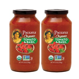 Paesana Organic Tomato Basil Pasta Sauce — Gluten Free, Vegan Friendly and made with 100% Imported Italian Tomatoes, USDA Organic, Kosher Parve – Packed in the USA, 25 oz (2 Pack)