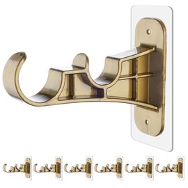 6-Pack Double Curtain Rod Bracket No Drill, Adhesive Nail-Free Rod Holder Brackets, No Drilling Damage-Free Double Rods Hangers Hooks for Living Room, Bathroom, Kitchen - Retro Color