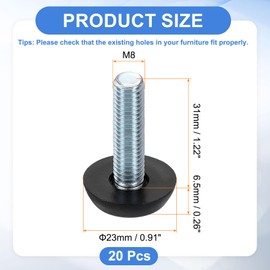 uxcell 20Pcs M8 Thread Furniture Feet Levelers, 23x31mm Adjustable Leveling Table Feet, Screw on Furniture Glide Leveling for Chair Stool Legs, Black