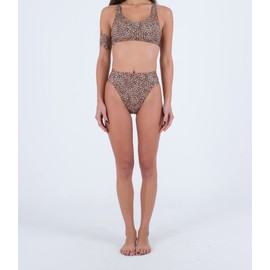 Hurley Women's Max Leopard Moderate Tab Side High Waist Bikini Panties, Brown Sugar, S