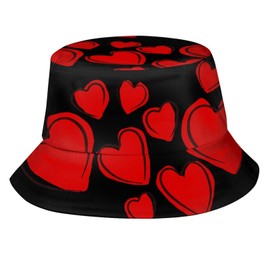 Valentine's Day Hearts Cute Pattern Bucket Hat for Women Men Travel Summer Red Bucket Hat Packable Beach Sun Hat
