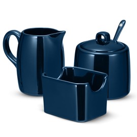 Kook Sugar and Creamer Set, 3 Piece, Pitcher, Sugar Bowl with Lid and Spoon, Sweetener Holder (Navy)