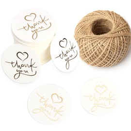 100 Pcs Etiquetas de Papel de Regalo, Etiquetas de Carton con 30 Metros Hilo de Yute, Etiquetas de Agradecimiento de Blanco, Etiqueta Tiqueta Redonda Regalo con Cordel para Boda, San Valentín, Artes