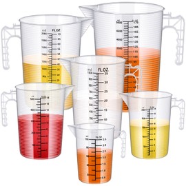 Xuhal 6 Pieces Plastic Measuring Pitcher Measuring Cup 6 Sizes Mixing Pitcher Measuring Bottle Measure Containers Measuring Jug with Handle and Spout for Water, Flour, Rice, Coffee, Wine, Milk, Sugar