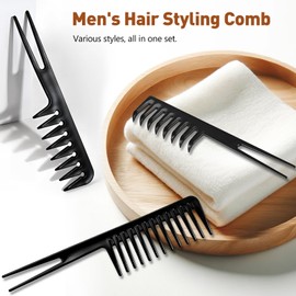 Mens Styling Comb, 3Pcs Wide Tooth Hair Comb Styling Set, Professional Shaping & Wet Pick Pompadour Comb, Anti-Static Hairdressing Comb Curl Wet Comb for Men Ladies Hair Hairstyle
