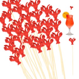 YKEBVPW 100pcs Cocktail Toothpicks for Drinks 4.7 Inch Natural Bamboo Lobster Picks and Mini Skewers Decorative Red Sticks for Appetizers Sandwiches Desserts Tropical and Party Foods