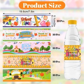 URROMA Welcome Back to School Water Bottle Labels,50Pcs Back to School Water Bottle Wraps First Day of School Water Bottle Stickers for Party Drinks
