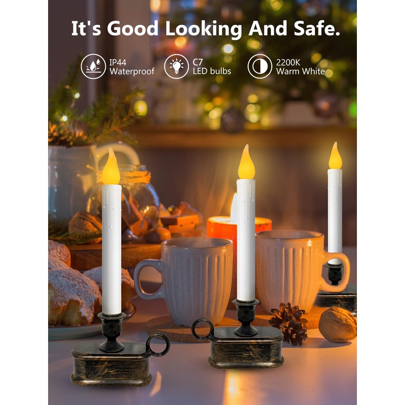 Xingzd 4PK Battery Operated LED Window Candles, Dusk to Dawn