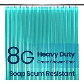 LiBa Bathroom Shower Curtain Premium PEVA Non-Toxic, Green Clear Waterproof Plastic Shower Curtain Liner with Rust Proof Grommets 8G Bathroom Accessories 72x72