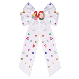 Birthday Hair Bow Clips for Women Beaded Colorful 40 Birthday Hair Bows Happy Birthday Bow Hair Ribbons Birthday Hair Accessories Birthday Party Favor