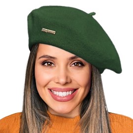 Nawati Wool French Berets for Women, Solid Color Beret Hats for Women Girls Lady, Casual and Chic Vintage Painters Hat-Green