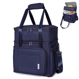 NOL Natural Organic Lifestyle Insulated Lunch Bag for Women/Men, Large Double-layer Expandable Leakproof Lunch Cooler Bag, Lunch Tote Bag With Side Tissue Pocket for Office Travel Picnic (Navy blue