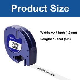 5 x Msudoku 91221 Compatible Dymo Letratag Label Tape 12 mm x 4 m Replacement for Dymo Letratag XR Tapes Black on White Plastic S0721660 Label Tape for Dymo LT100H LT100T QX50 XR XM 200B