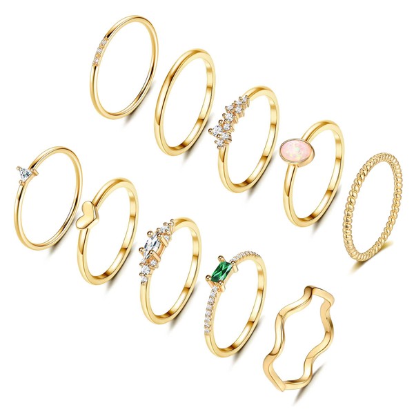 Fansilver 14K Gold Plated Stacking Rings for Women Simple Dainty