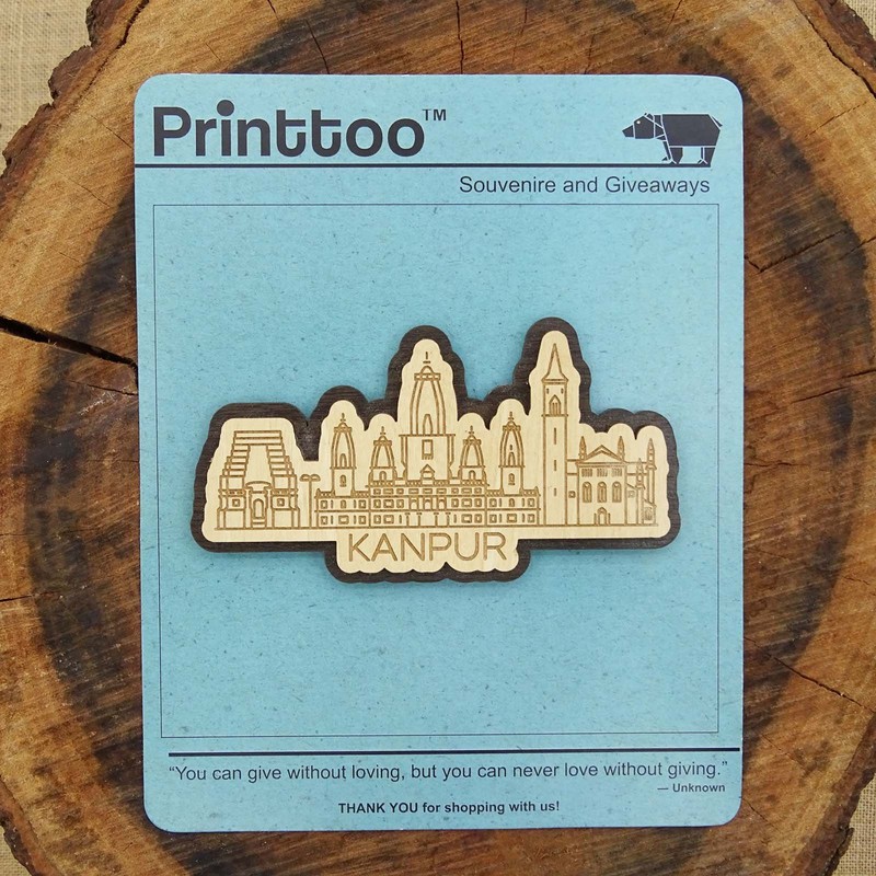 Printtoo Kanpur India Monuments Engraved Wooden Souvenir Fridge Magnet Collectibles
