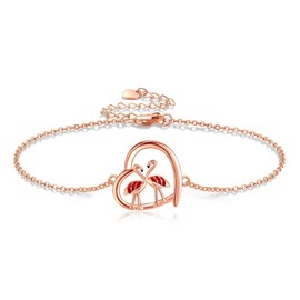 YAFEINI Flamingo Bracelet 925 Sterling Silver Rose Gold Flamingo Mother's Day Jewelry for Women Mom